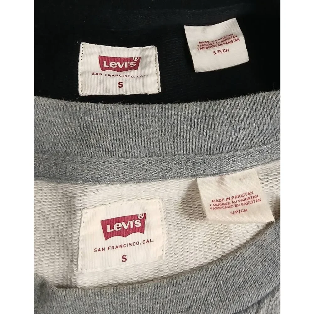 Levis mens small gray and black sweatshirt lot of 2 crewneck pullover